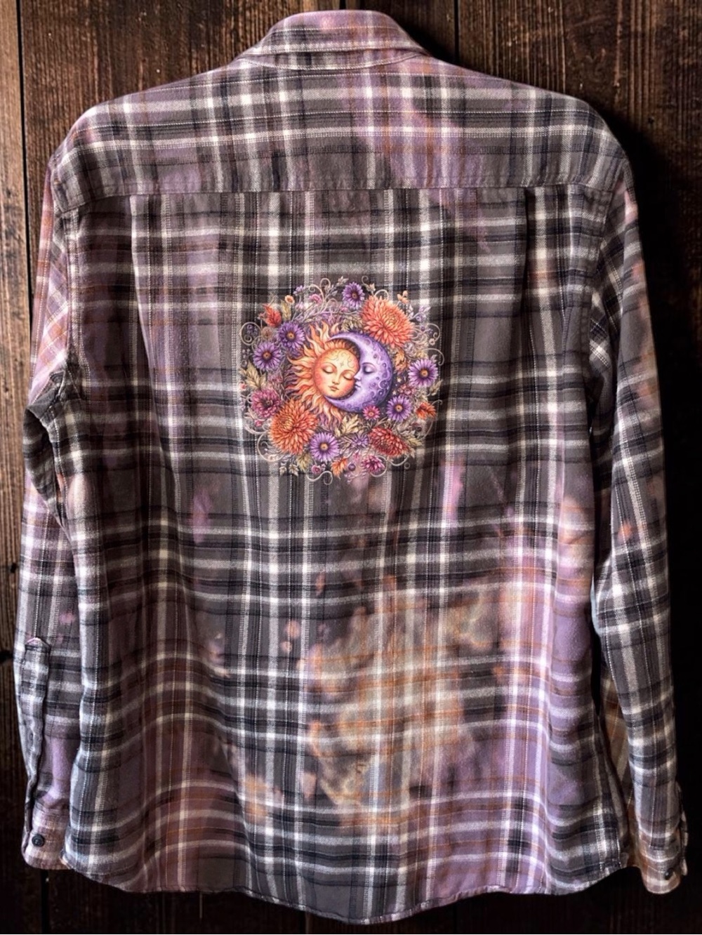 Reworked Flannel Shirt, Women, XL, Celestial Boho Grunge, Purple Grey